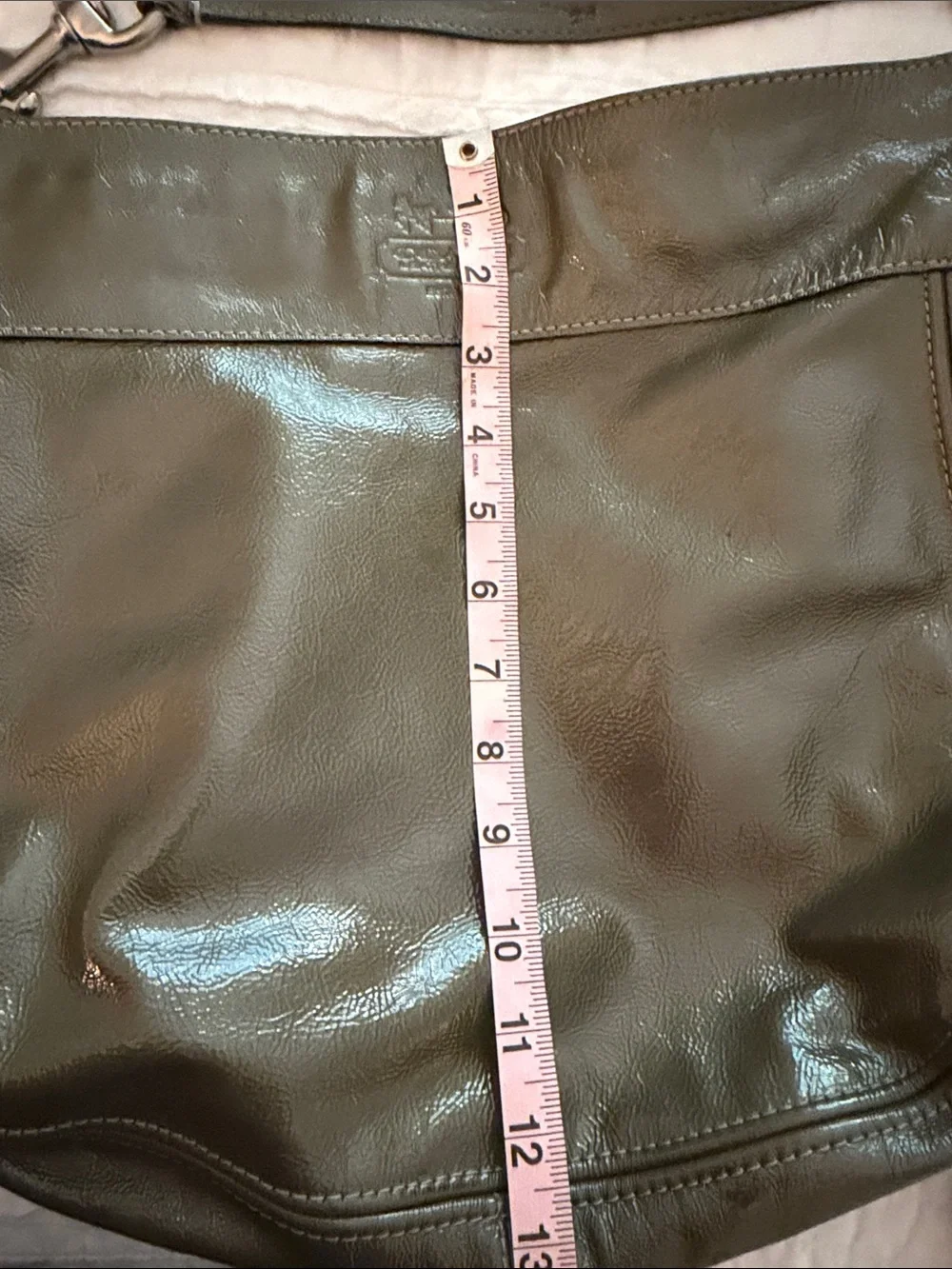 Coach Zoe Olive Green Leather Shoulder Bag with Silver Hardware